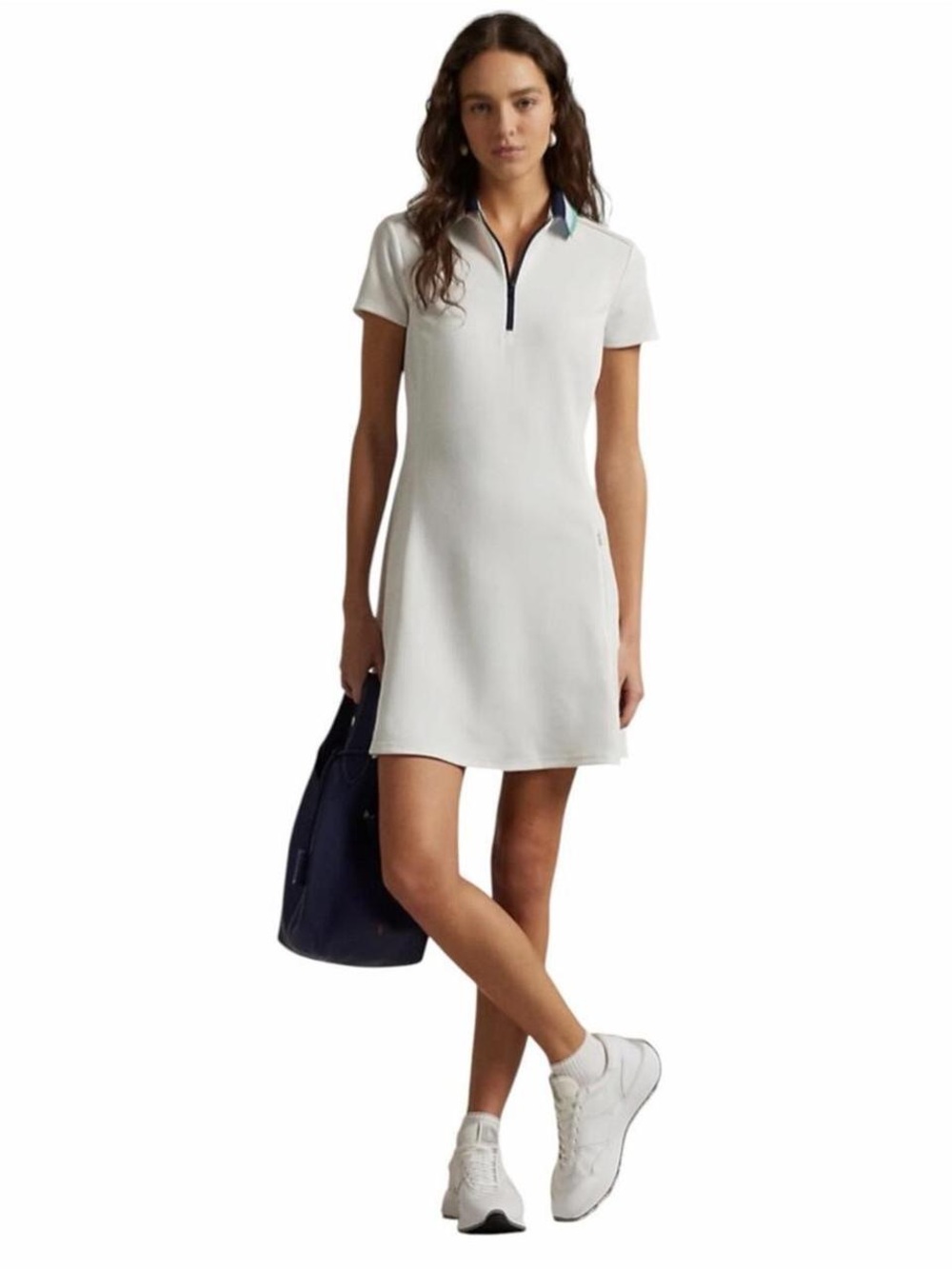 Ralph Lauren RLX White Stretch Pique Quarter Zip Polo Dress Sz M